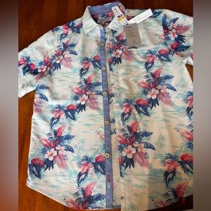 Tommy Bahama White Hawaiian Shirt with Blue and Pink Floral Print